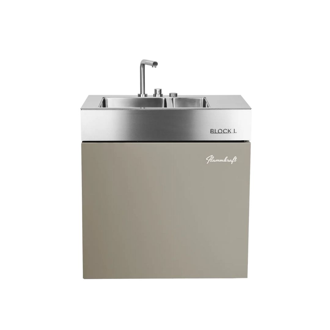 Flammkraft Outdoor-Küchenmodul BLOCK L Taupe Waschbecken Grillmodul BBQ