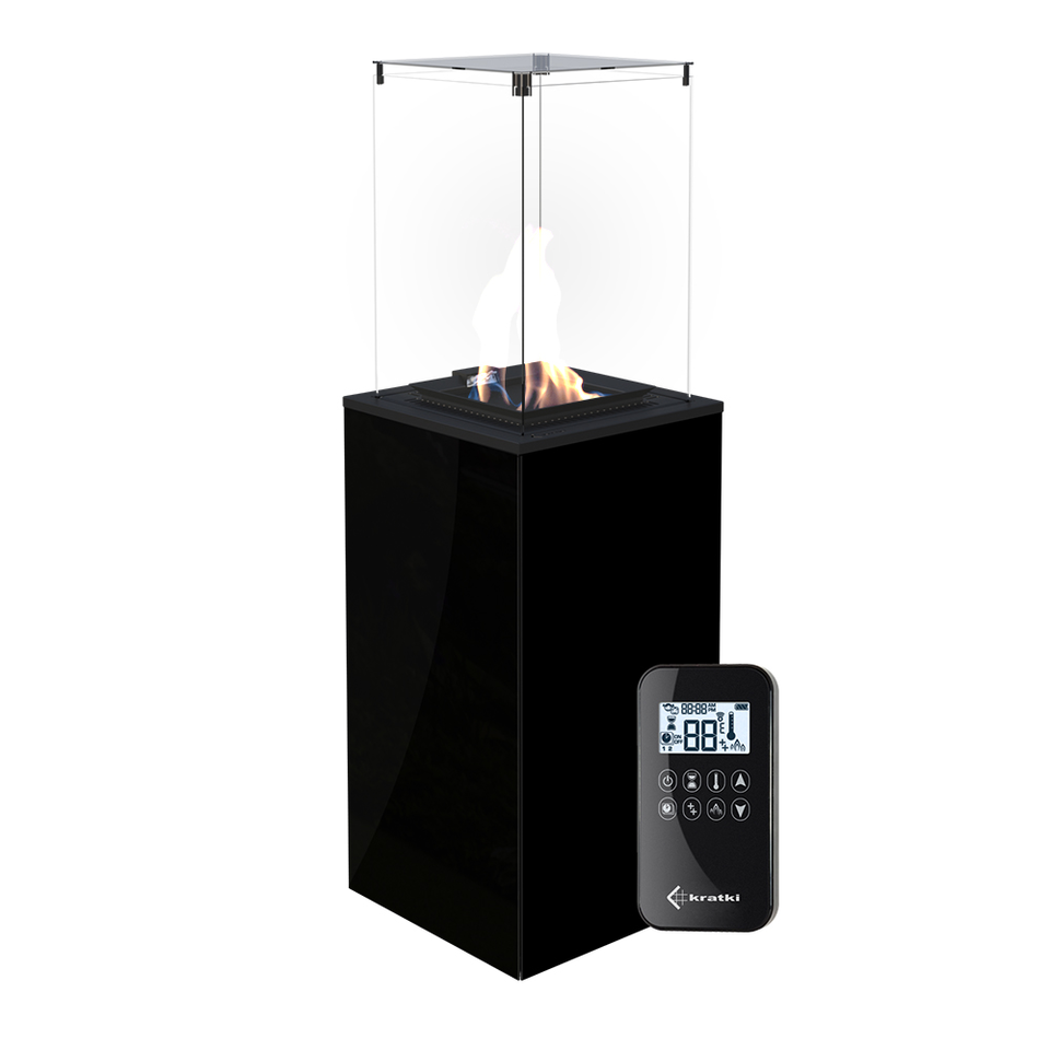KRATKI Gaskamin PATIO MINI Glas Schwarz Ferngesteuert Gasheizgerät Wärmelampe 4-8,2 kW