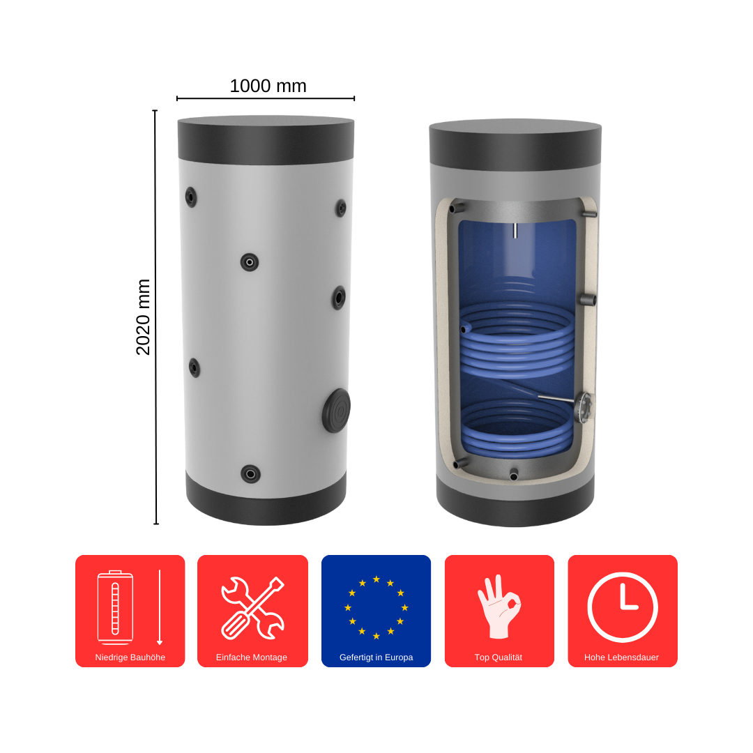 Brauchwasserspeicher 1000 L SP-1-1000 Standspeicher Warmwasserspeicher Boiler