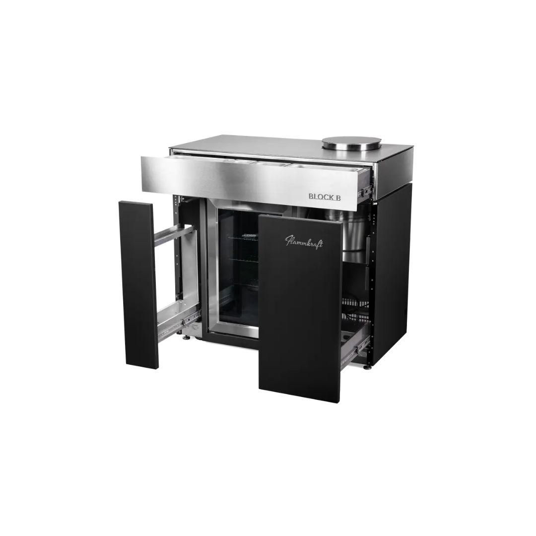 Flammkraft BLOCK B Elfenbeinschwarz Kühl- und Barmodul 63 Liter Outdoor-Kühlschrank