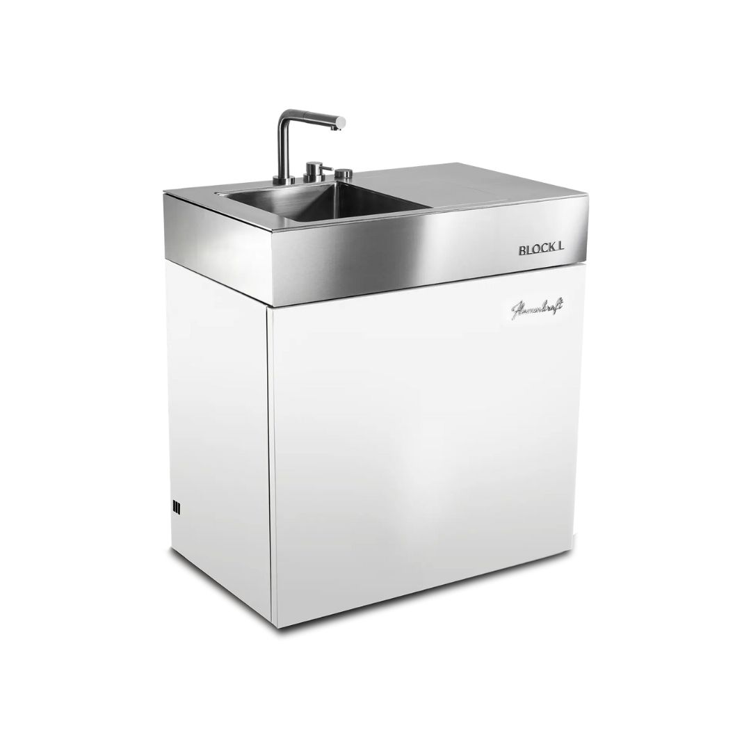 Flammkraft Outdoor-Küchenmodul BLOCK L Elfenbeinweiß Waschbecken Grill