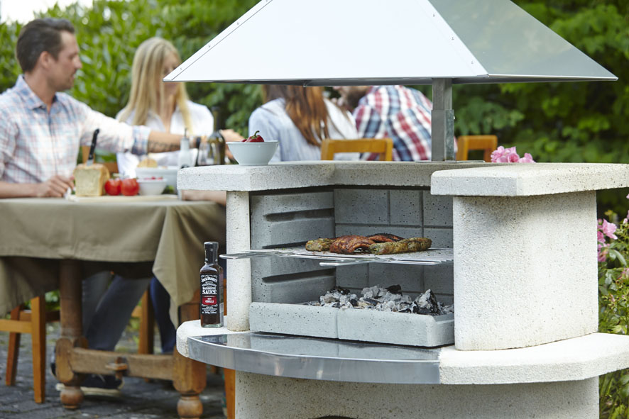 Buschbeck Gartenkamin Grill Venedig Edelstahlhaube BBQ Kohlegrill Holzgrill
