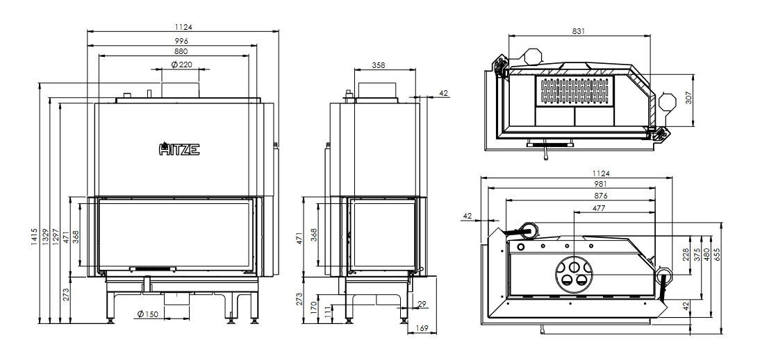 Kaminofen Hitze ALBERO Aquasystem ALAQS 90×41.LG-D 21 kW Links Kaminofeneinsatz