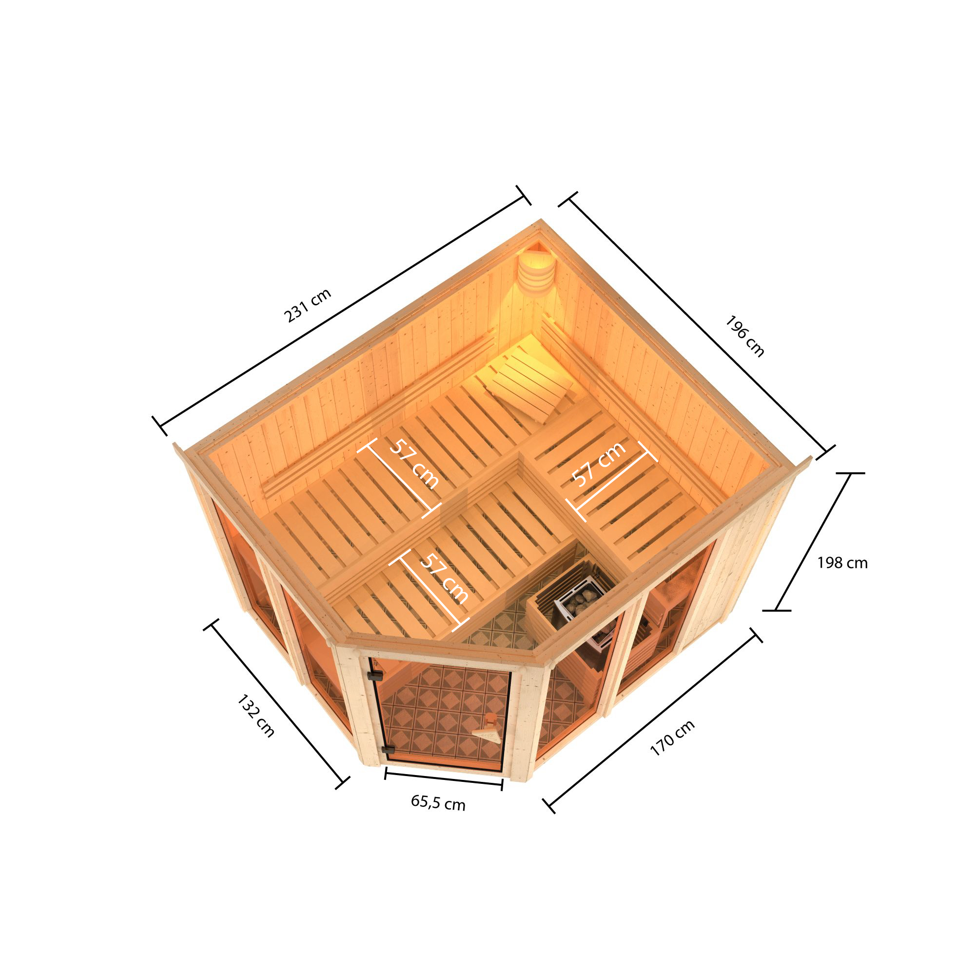 Karibu Sauna Ainur 3 - Systemsauna (Eckeinstieg)