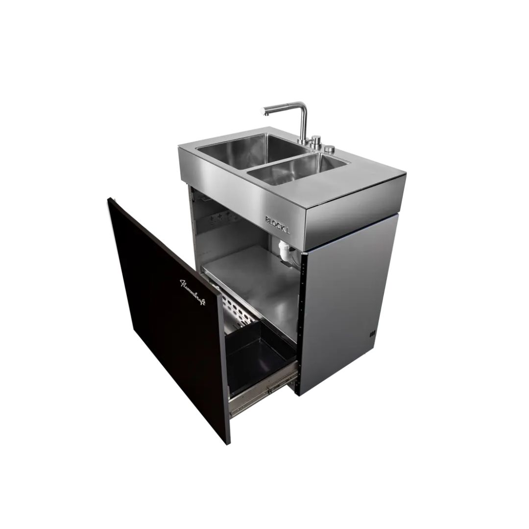 Flammkraft Outdoor-Küchenmodul BLOCK L Elfenbeinschwarz Waschbecken Grill