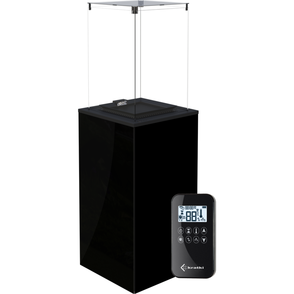 KRATKI Gaskamin PATIO Glas Schwarz Ferngesteuert Gasheizgerät 4-8,2 kW