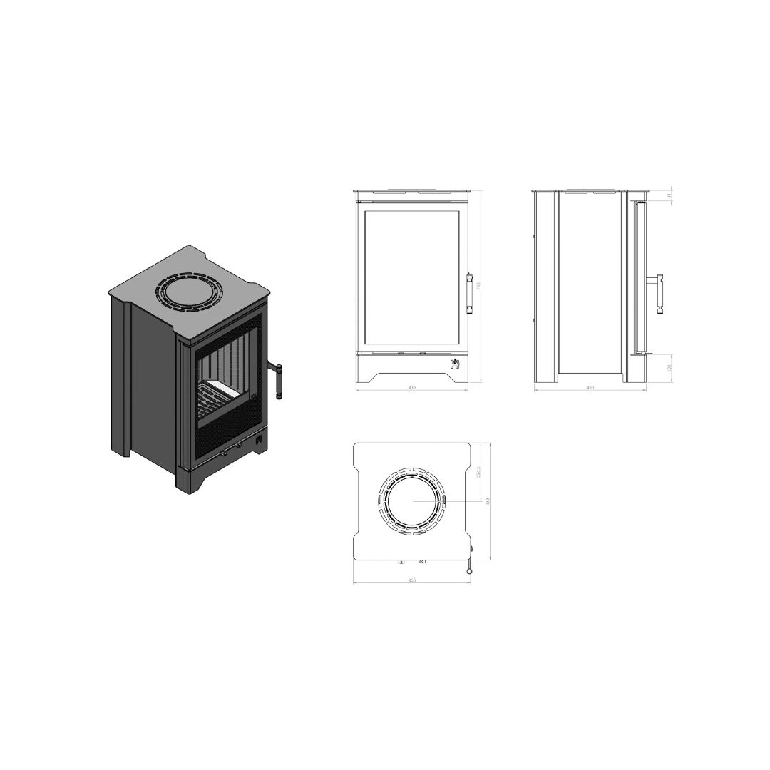 Hitze freistehender Kamin LYNX B 6,5 kW  Kaminofen Wärmequelle Standkamin schwarz