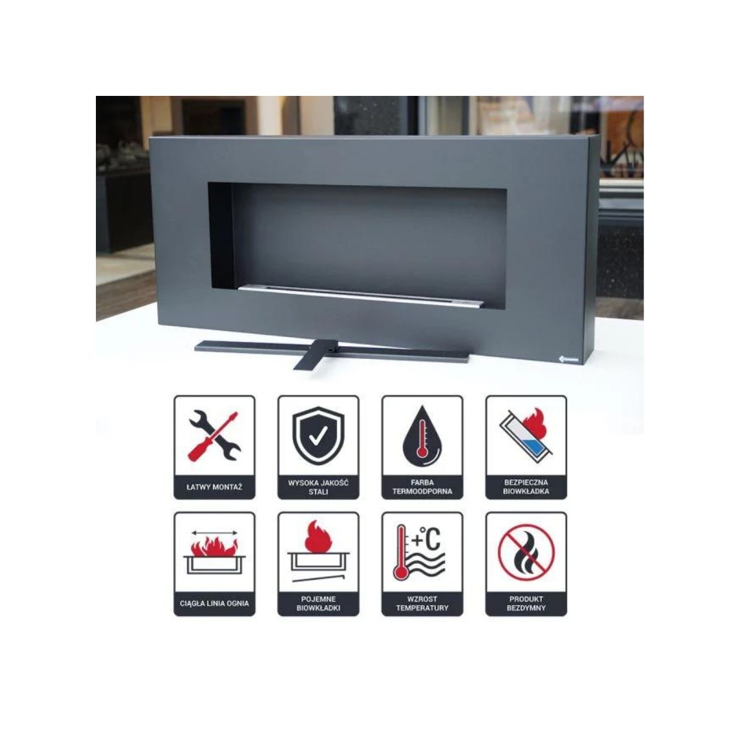 Bioethanol Ethanol Kamin Biokamin DELTA FLAT Schwarz Wandkamin Kamin Ofen