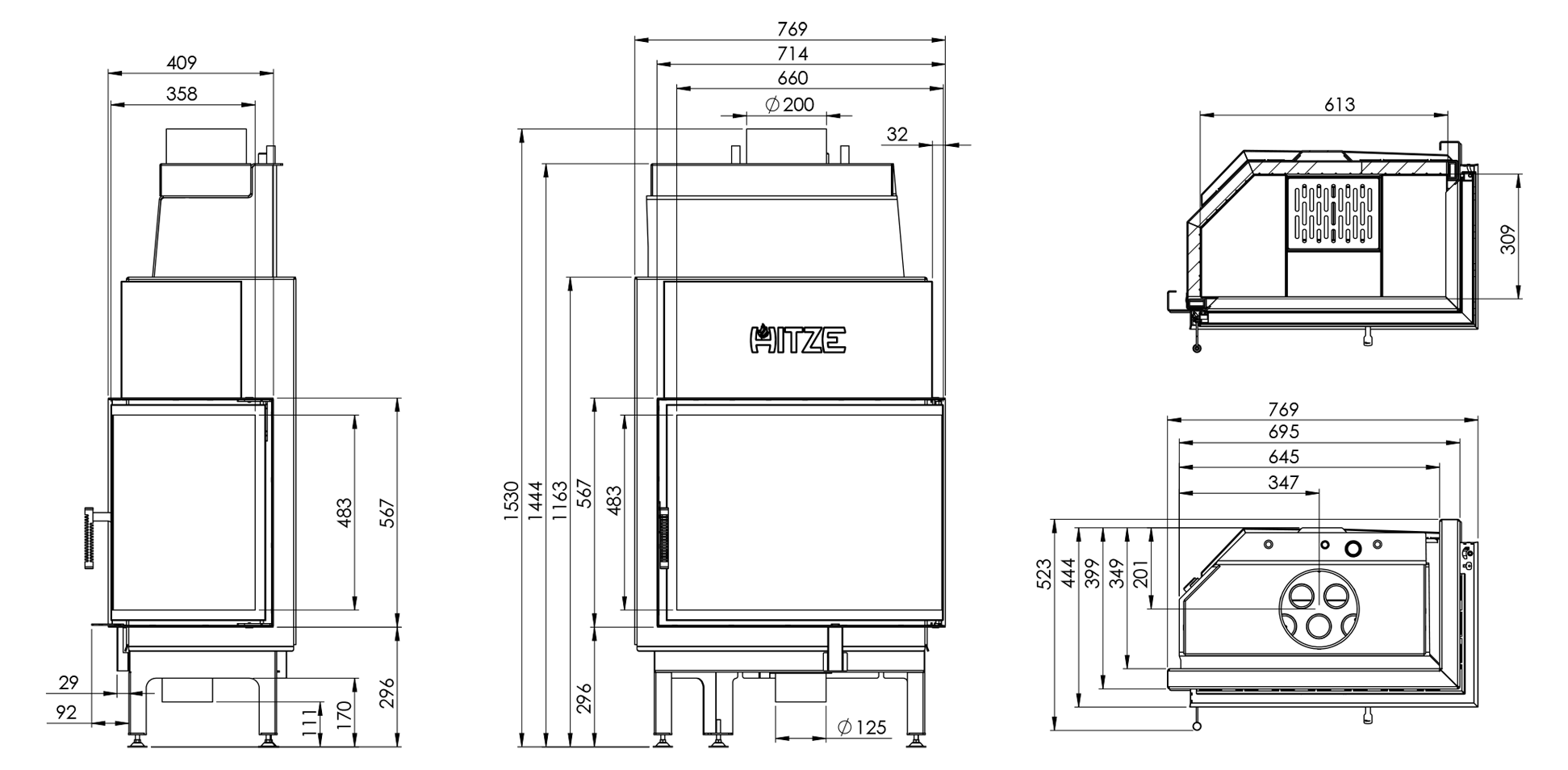 Kaminofen Hitze ALBERO Aquasystem ALAQS68x53.R-D 19 kW Rechts Kaminofeneinsatz Aqua