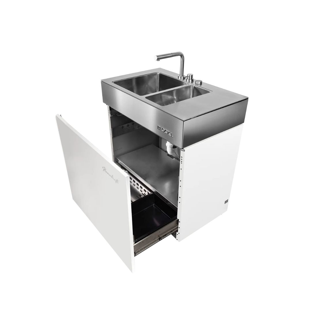 Flammkraft Outdoor-Küchenmodul BLOCK L Elfenbeinweiß Waschbecken Grill