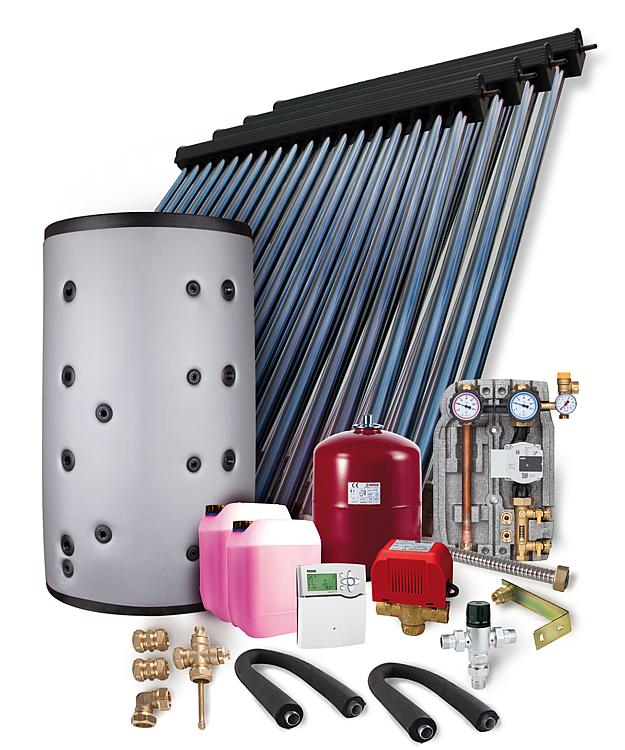 Solaranlage Paket HP22 14,44m² Vakuumröhrenkollektor Frischwasserspeicher 800l