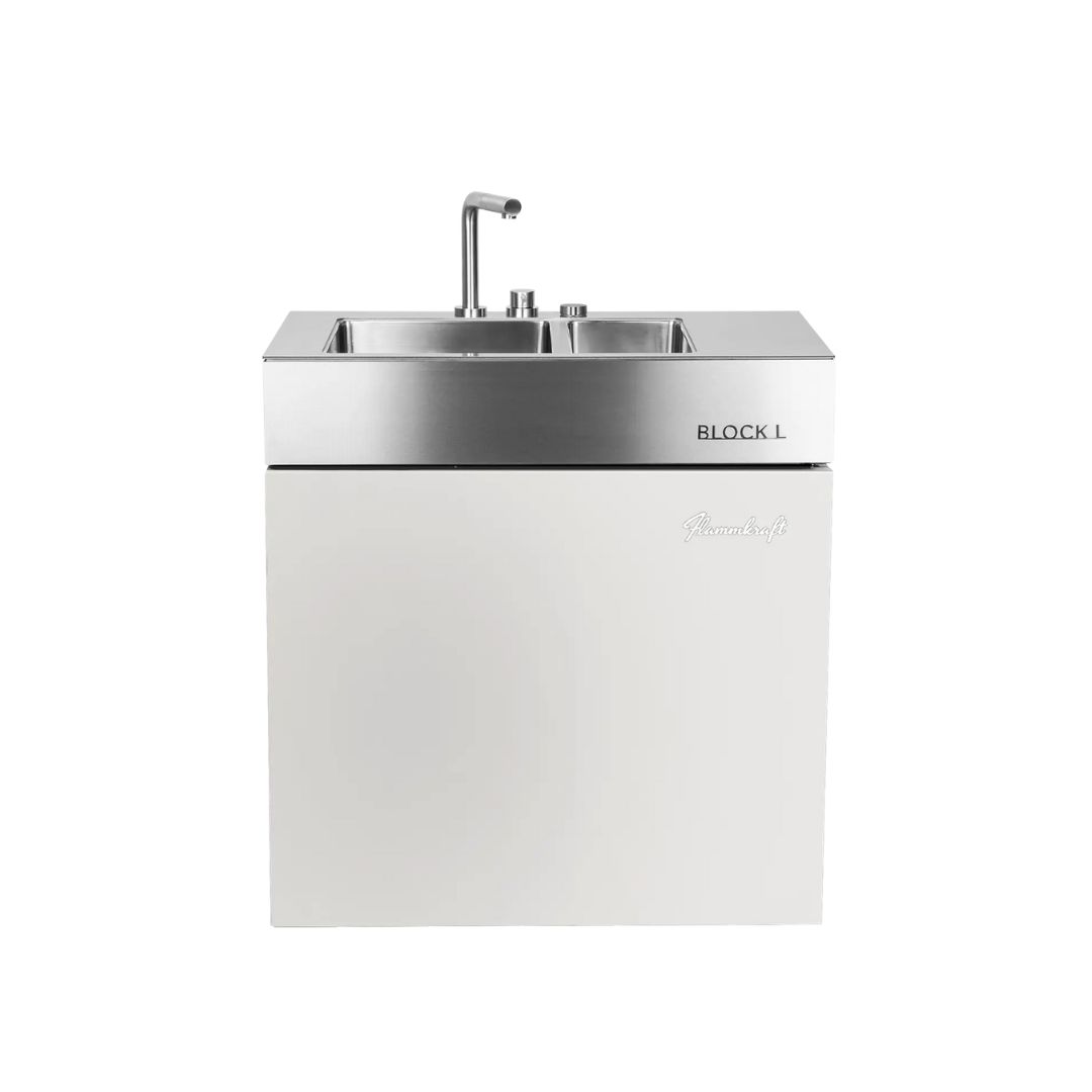Flammkraft Outdoor-Küchenmodul BLOCK L Elfenbeinweiß Waschbecken Grill