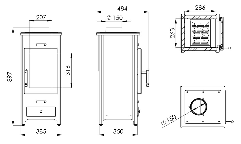 Kaminofen Hitze LEGNO 5,5 kW Freistehender Kamin Ofen Holzofen Kamin Freistehend