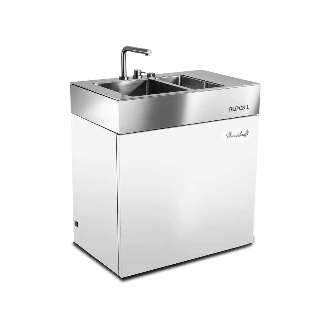 Flammkraft Outdoor-Küchenmodul BLOCK L Elfenbeinweiß Waschbecken Grill