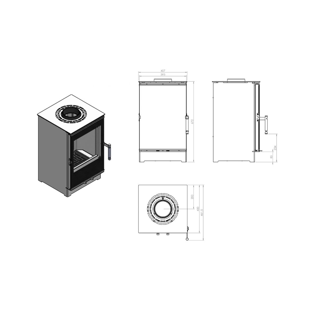 Hitze freistehender Kamin LYNX S 6,5 kW  Kaminofen Wärmequelle Standkamin schwarz