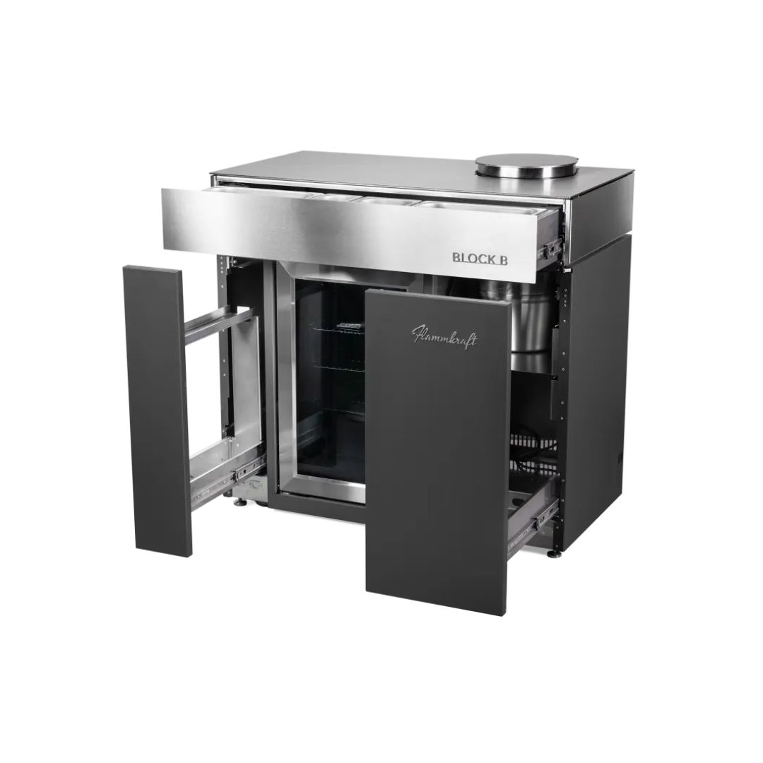 Flammkraft BLOCK B Tiefumbra Kühl- und Barmodul 63 Liter Outdoor-Kühlschrank Modul