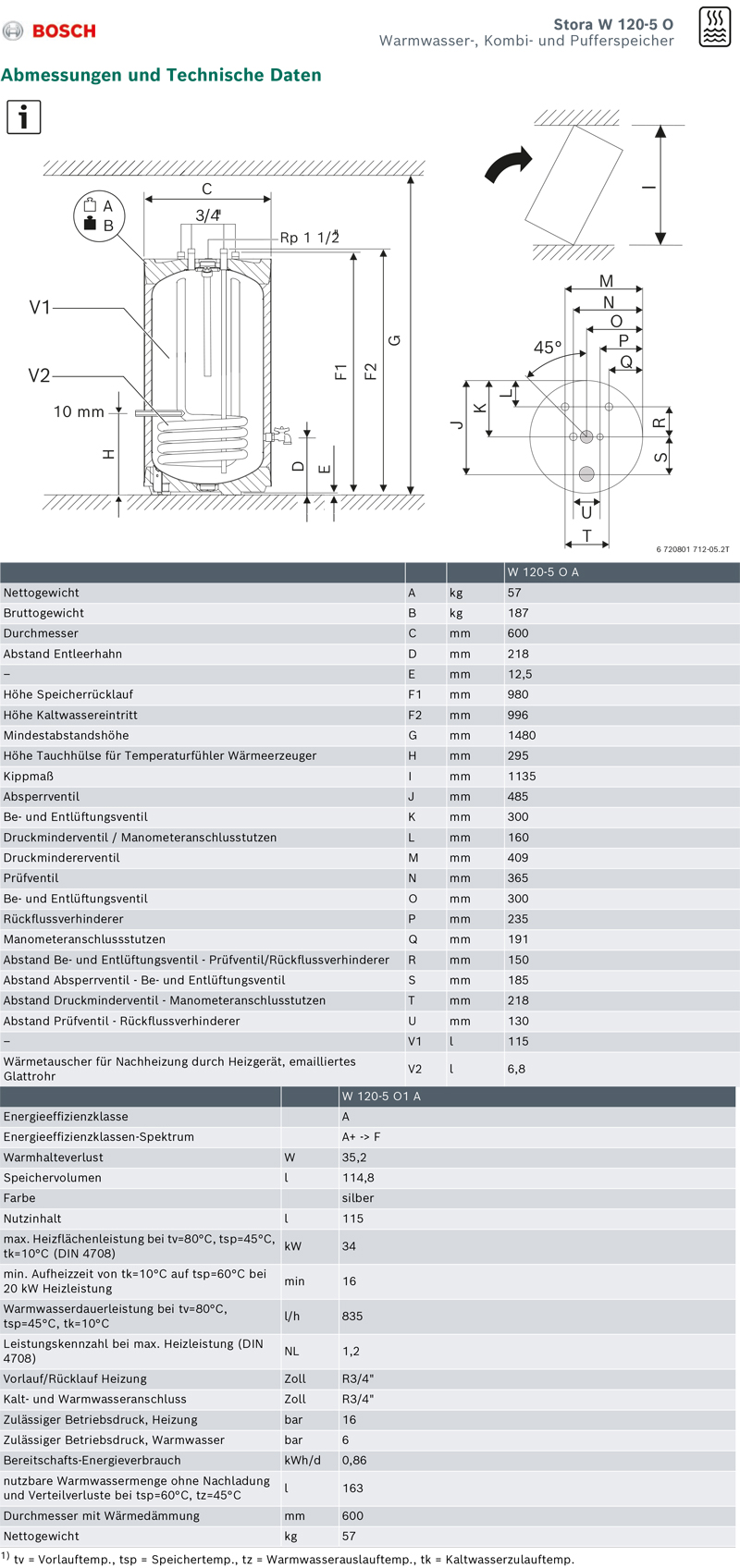 Bosch Systemspeicher STORA W 120-5 O1 A 120 Liter Warmwasserspeicher