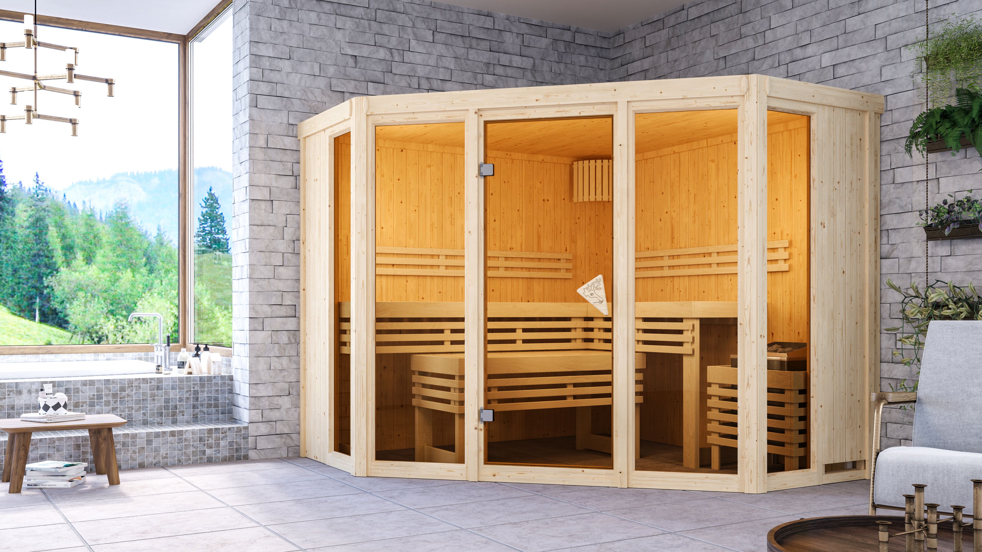 Karibu Sauna Alcinda 2 Ganzglas - Systemsauna (Fronteinstieg)