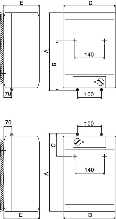 EVENES Warmwasserspeicher Boiler Drucklos 5 Liter Übertisch/Unterisch 230V 2 kW