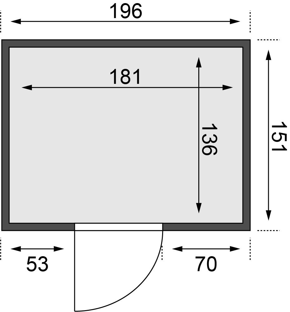 Karibu Bodin mit einer graphitfarbende Ganzglastür/ Dachkranz mit 3 LED-Strahlern