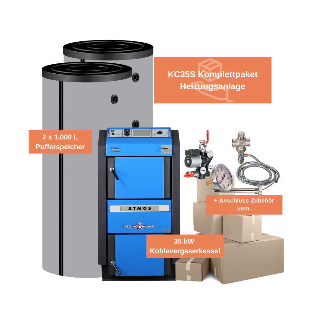 Komplett-Set Wasserführender Kohlevergaser Atmos KC 35 S Heizung Kohle