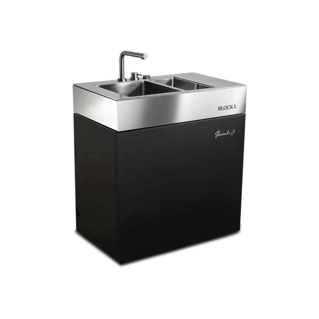 Flammkraft Outdoor-Küchenmodul BLOCK L Elfenbeinschwarz Waschbecken Grill