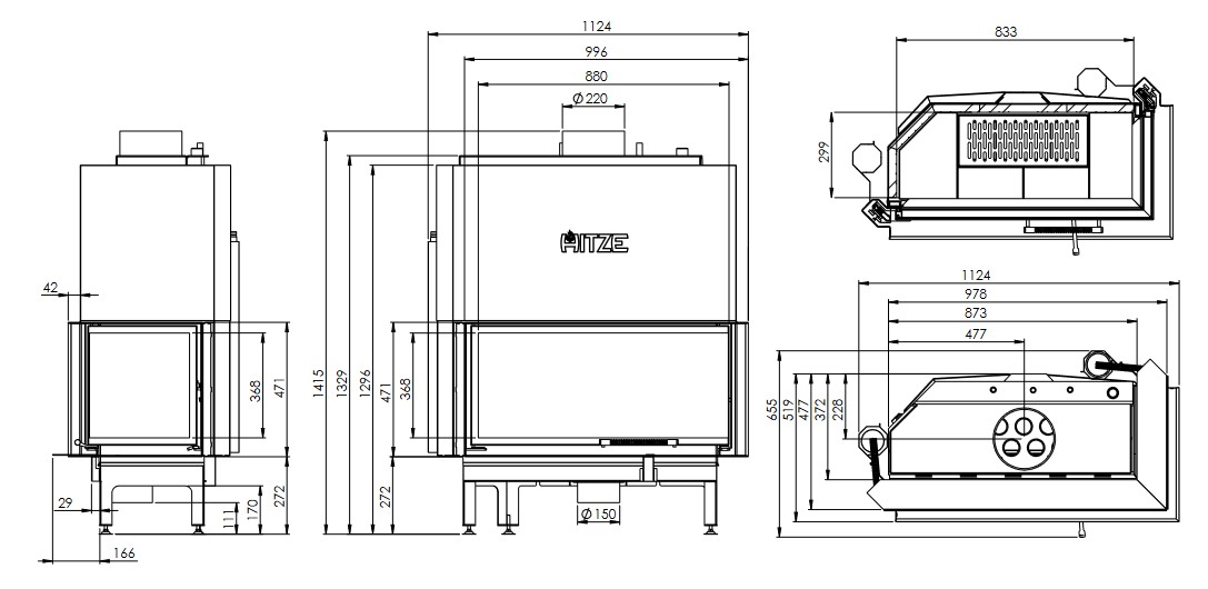 Kaminofen Hitze ALBERO Aquasystem ALAQS 90×41.RG-D 21 kW Rechts Kaminofeneinsatz