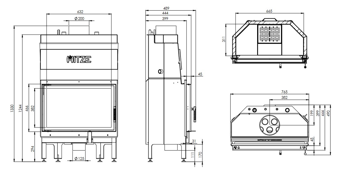 Kaminofen Hitze ALBERO Aquasystem ALAQS 68×43.S-D 16 kW Kaminofeneinsatz Kamin Aqua