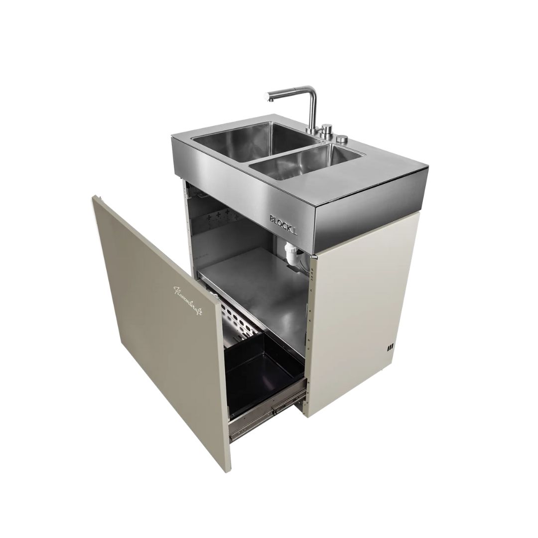 Flammkraft Outdoor-Küchenmodul BLOCK L Taupe Waschbecken Grillmodul BBQ